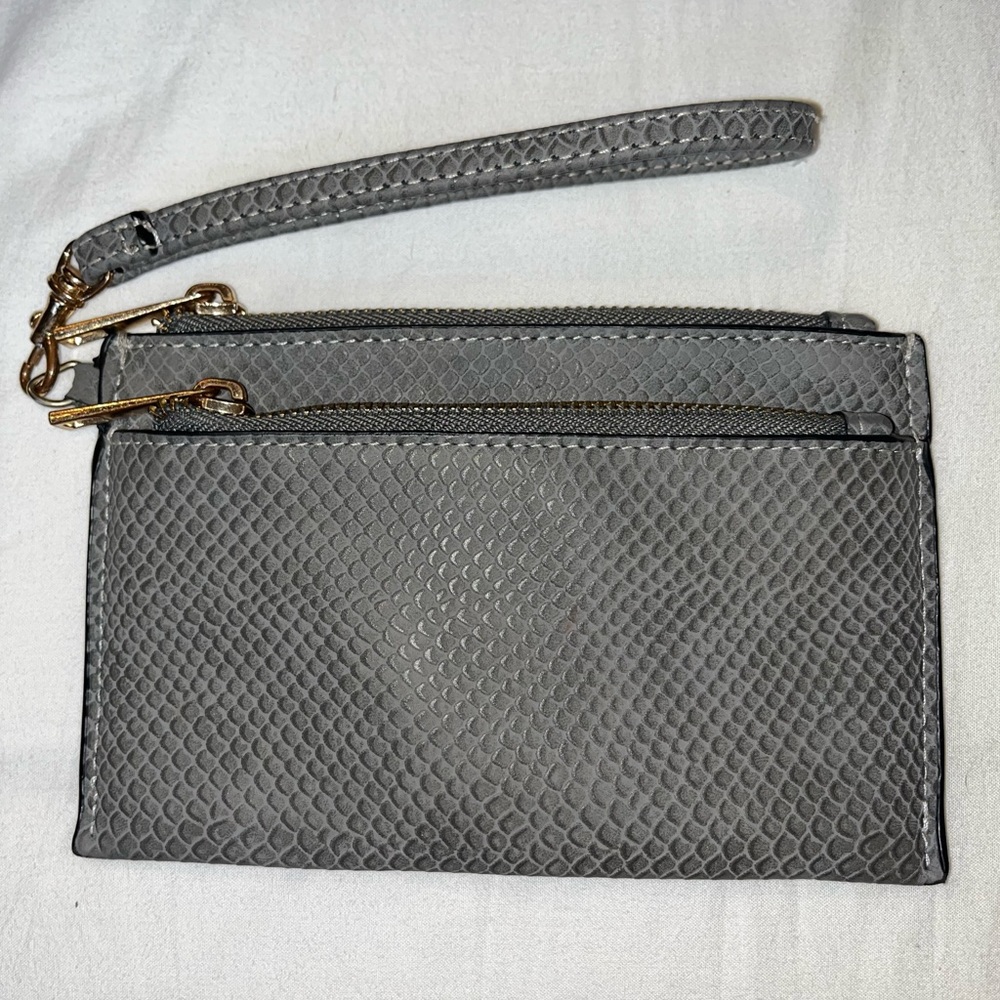 Gray crocodile double zipper wallet wristlet